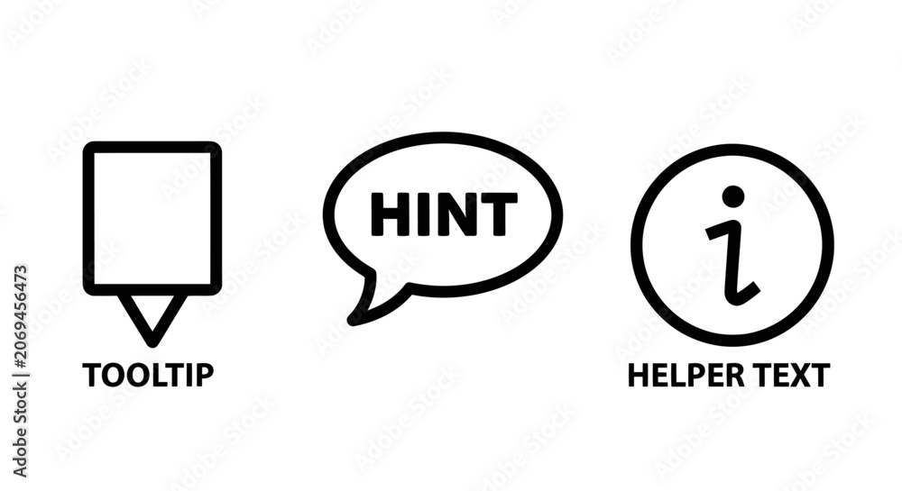 Fototapeta premium Information UI elements including tooltip hint bubble and helper text icon with pop up information interface explanation question navigation description dialogue assistance instruction