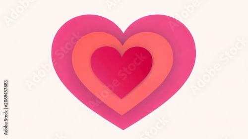 Layered pink and red romantic hearts nesting inside each other on a clean white background. Valentine day celebration concept