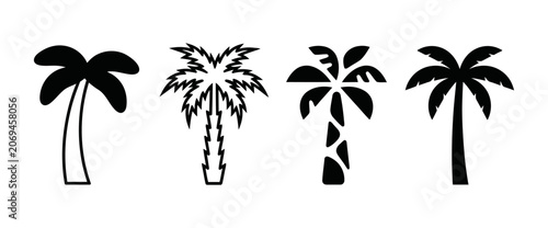 Vászonkép Four distinct palm tree silhouettes in different shapes and sizes presented in a horizontal sequence