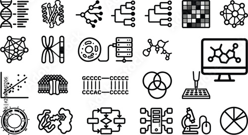 Bild auf Leinwand Bioinformatics and Science Data Icon Set with DNA Sequences Phylogenetic Trees M