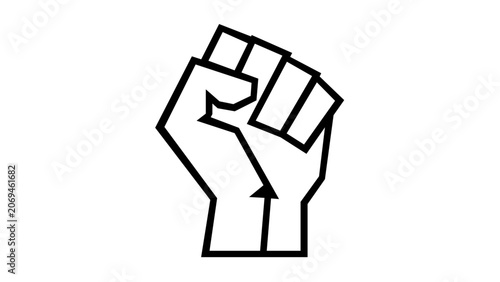 Vector illustration of a raised fist line icon with clean minimalist flat design, ideal for protest movements, solidarity, empowerment, social justice, and activism themed graphics.