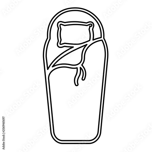 Vector illustration of a sleeping bag line icon with clean minimalist flat design, perfect for outdoor camping, backpacking, wilderness adventure, and travel gear themed graphics.