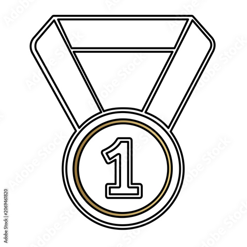 Vector illustration of a winner gold medal line icon with minimalist flat styling, perfect for sporting achievement, first place awards, championship, and recognition-themed designs.