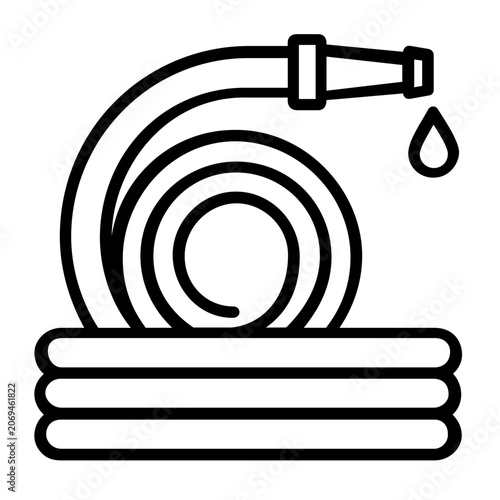 Vector illustration of a watering hose line icon with minimalist flat styling, designed for garden irrigation, lawn care, plant watering, outdoor gardening, and summer yard themes.
