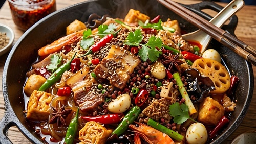 마라탕, 마라샹궈 볶음 요리 한접시 클로즈업A close-up of a plate of Mala Xiang Guo stir-fry