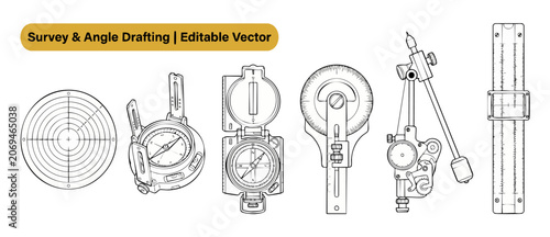 Εκτύπωση καμβά Surveying instruments vector line art graphic set features vintage drafting tool