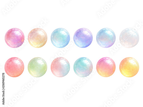 Set of colorful glossy realistic bubbles in various pastel shades for design elements.