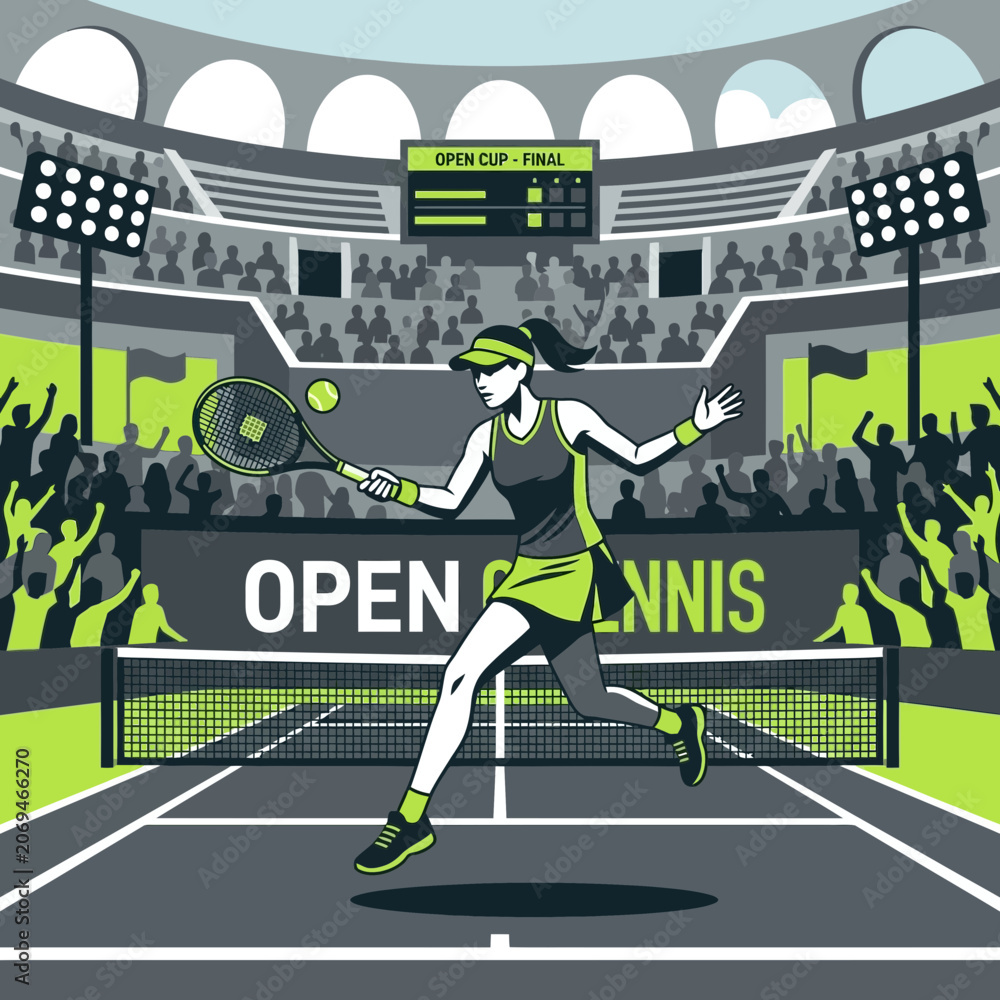 Obraz premium Sportive Tennis Player Excelling In Grand Stadium Arena Match Competition