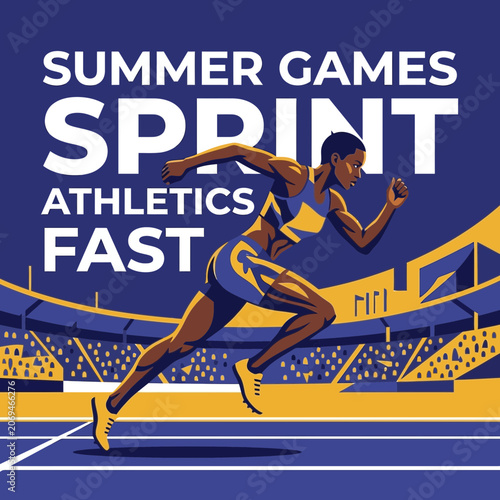 Summer Games Sprint Athletics Fast Dynamic Motion Illustration
