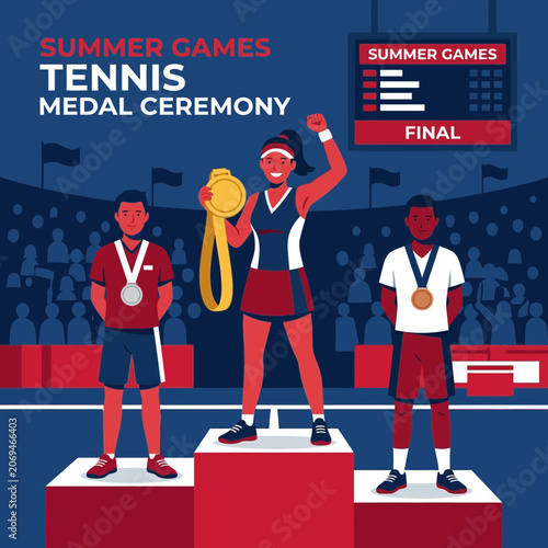 Summer Games Tennis Medal Ceremony Celebration Of Athletic Achievement