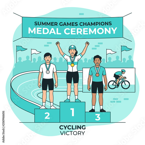 Summer Games Cycling Champions Medal Ceremony Victory Podium Celebration