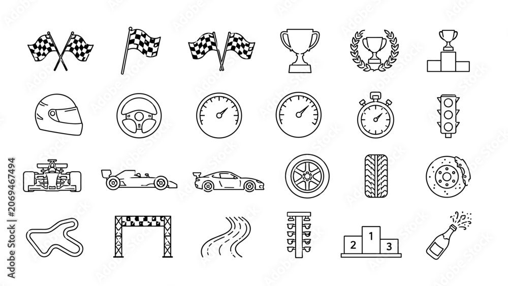 Naklejka premium Collection of racing icons and symbols for motorsport and speed events