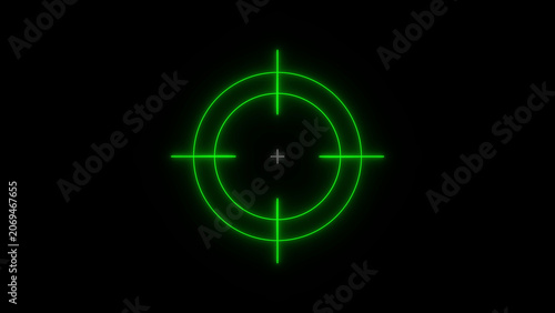 Green neon crosshair target on black background aiming