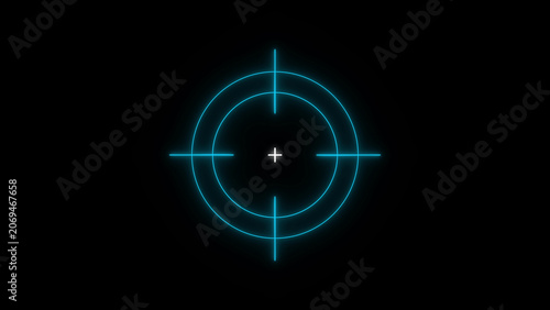 Neon blue gun sight target on black background crosshair circle