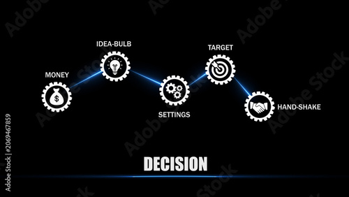 Decision making process flowchart with gear on black background gear business strategy planning target