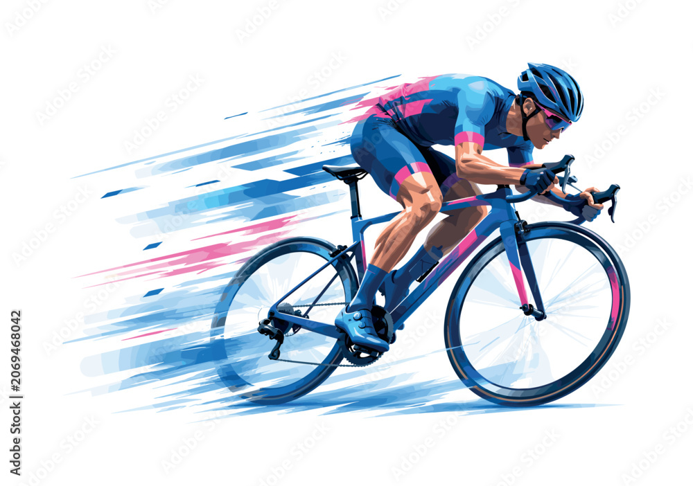 Fototapeta premium Cyclist in aerodynamic pose on a racing bicycle with motion blur effect