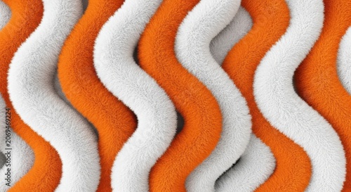 Orange and white fuzzy wavy pattern texture background with soft plush waves