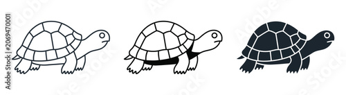 Photos Tortoise icons, simple line art reptile vector graphics, silhouette style animal symbols, minimal ui design elements for nature, wildlife and zoology illustration set
