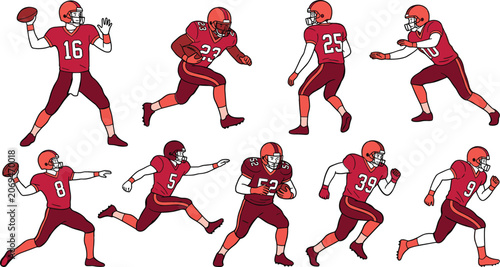 Photos American Football Player Vector Action Pose Set Featuring Quarterback Throwing R