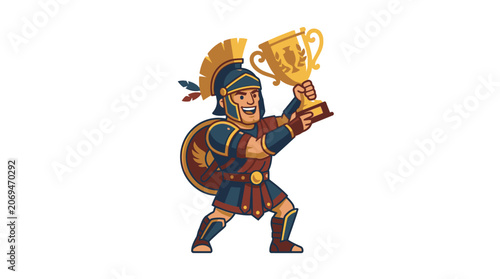 Bild auf Leinwand Roman centurion soldier holding a large gold trophy cup.