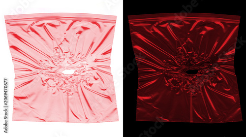 Photos Pink plastic texture with hole, crumpled polyethylene wrap on white and black ba