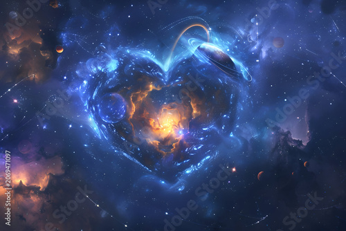 Cosmic heart nebula glowing and swirling in deep space