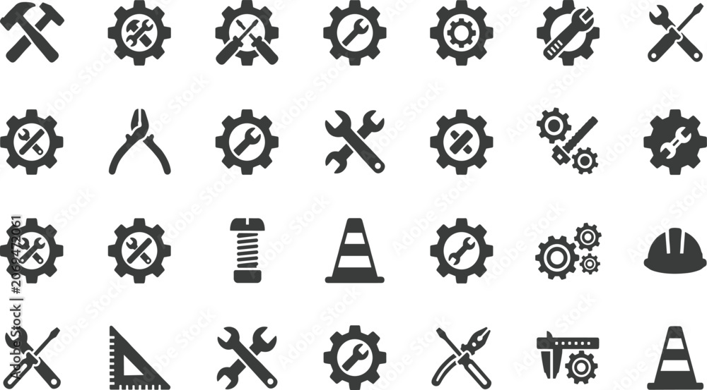 Photos Maintenance, icon, set, for, construction, tools, engineering, settings, options
