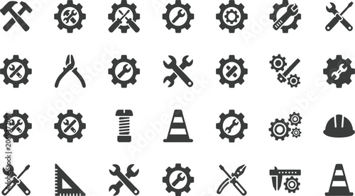 Obraz na plátně Maintenance, icon, set, for, construction, tools, engineering, settings, options