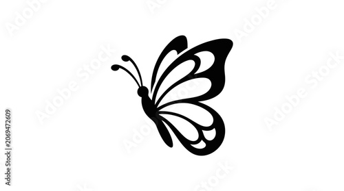 Canvastavla Black Butterfly Silhouette Against A White Background Minimalist Design Silhouet