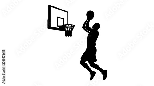 Photos Basketball player dunking black silhouette against a white background