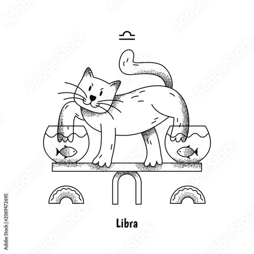 Libra Cat Zodiac Sign Grain Black White