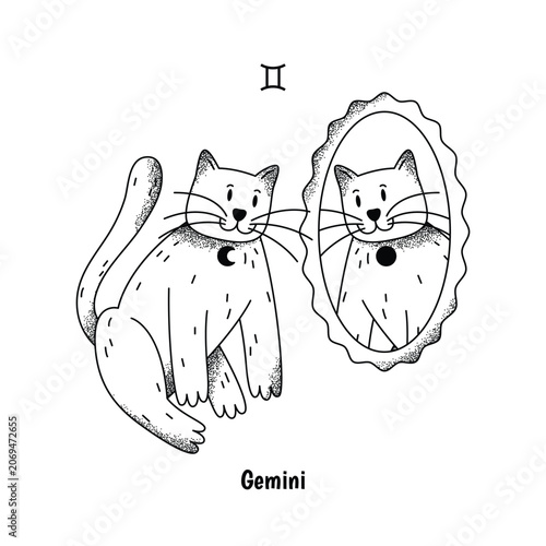 Gemini Cat Zodiac Sign Grain Black White