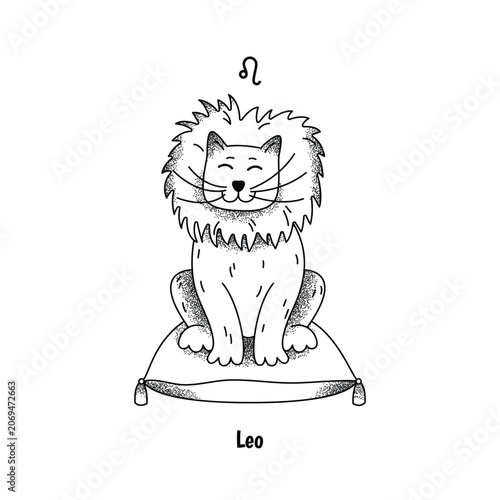 Leo Cat Zodiac Sign Grain Black White