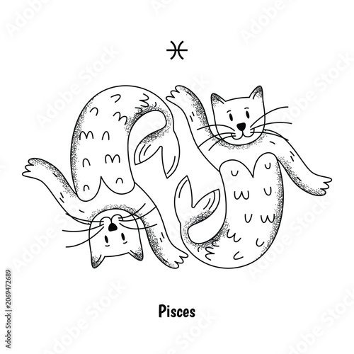 Pisces Cat Zodiac Sign Grain Black White