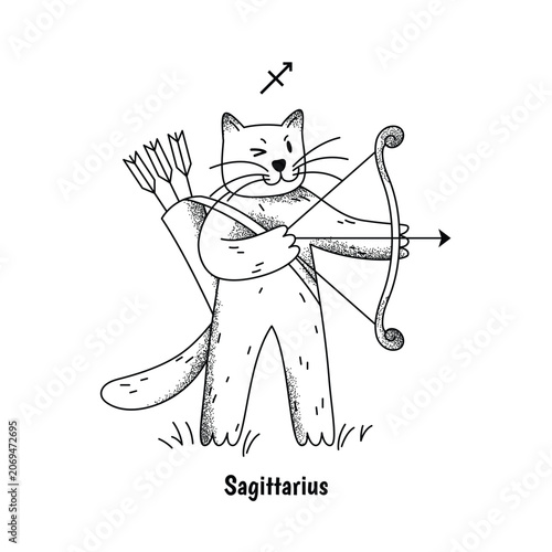 Sagittarius Cat Zodiac Sign Grain Black White