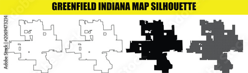 Schilderij op canvas Greenfield indiana map silhouette collection including solid black outline and dotted vector graphics for design