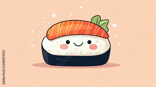 Cute cartoon sushi character with salmon topping