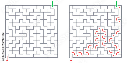 Quadro em tela Square maze for kids, medium difficulty printable logic game, find the way from