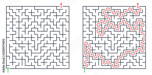 Foto Square maze for kids, medium difficulty printable logic game, find the way from
