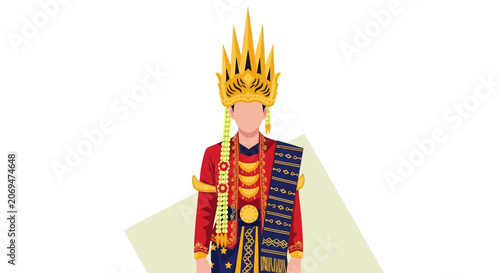 Photos Elaborately dressed king with crown on.