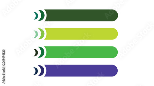 Set of four horizontal rounded rectangle banners with abstract curved designs on transparent background.