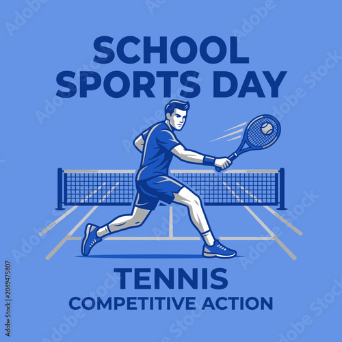 School Sports Day Tennis Competitive Action Energetic Athlete Playing Tennis On Court