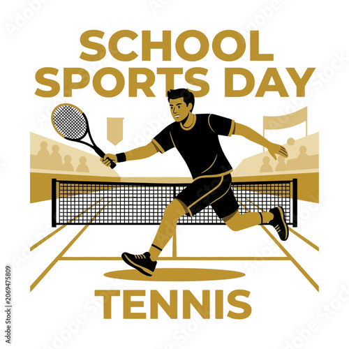 School Sports Day Tennis Competition Action Shot Energetic Athlete Playing