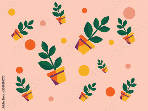 Modern Potted Houseplant Pattern Vector with Decorative Indoor Plants, Botanical Background Design for Home Decor, Nature Themes and Creative Projects