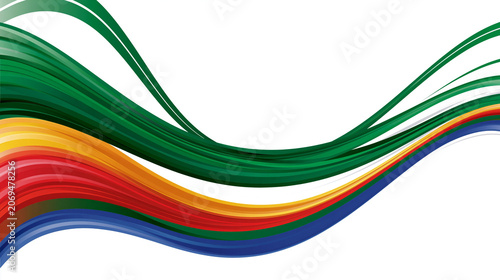Abstract colorful flowing wave lines on white background with smooth curves