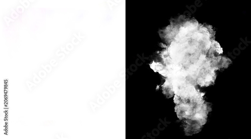 Foto Atmospheric white smoke plume on black background, ethereal steam cloud texture,