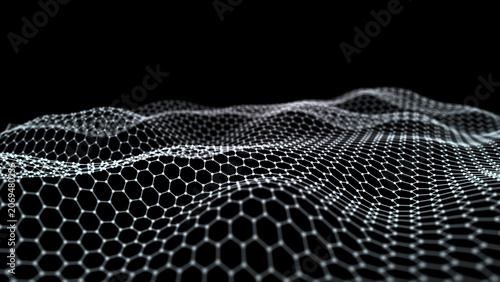 Waves transmit silent codes through a light matrix. Dots pulsate with digital movement. 3D