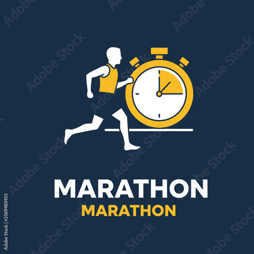 Running Man With Stopwatch Graphic Design Sporty Marathon Theme
