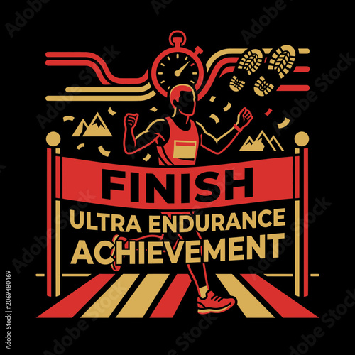Running Marathon Finish Line Ultra Endurance Achievement Graphic