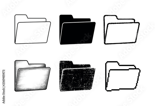 Various styles of folder icons for digital design or organizational use